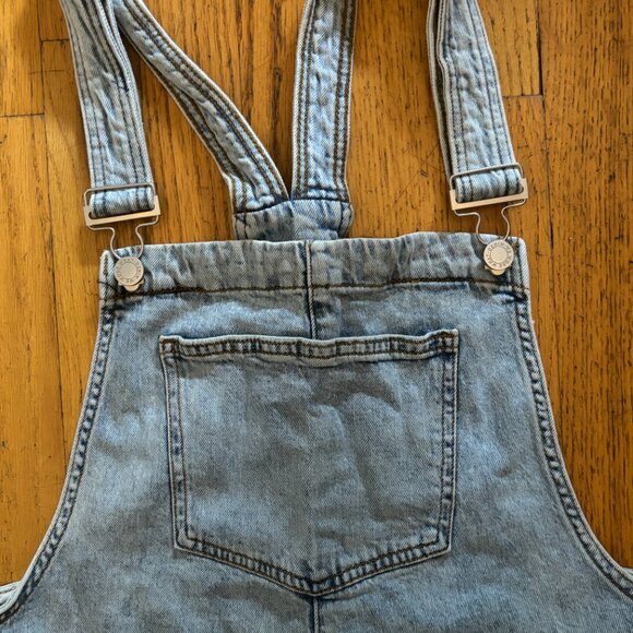 WeWoreWhat Culotte Indigo Denim Cuffed Overalls - Zia Light Rustic, Size S - Picture 8 of 11